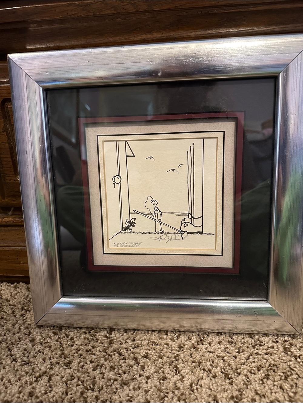 Framed Line Art Print in Silver with Black and Maroon Mat